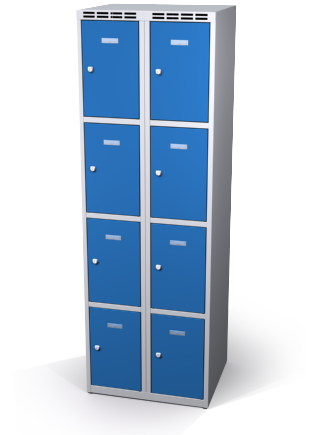 Šatní skříňka s boxy Aldop - dvouplášťové dveře, 8 boxů (2 oddělení)