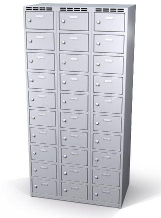 Šatní skříňka s boxy Aldop - dvouplášťové dveře, 30 boxů (3 oddělení) - náhled