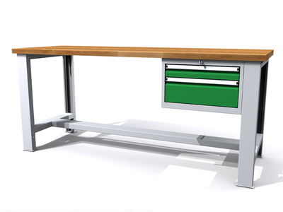 Stůl do dílny - šířka 2000 mm, 1 kontejner: 2 zásuvky