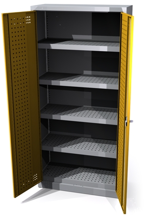Skříň na chemikálie žlutá, otevřená